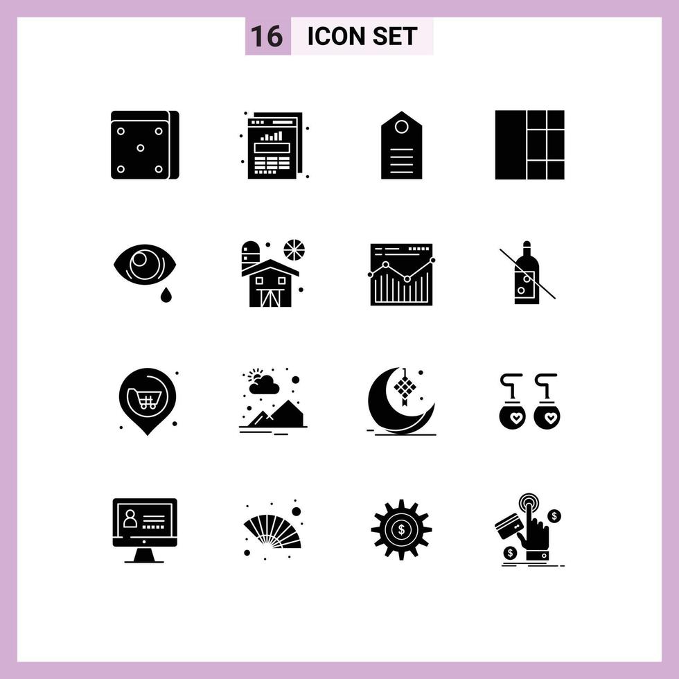 Pictogram Set of 16 Simple Solid Glyphs of sad droop clothing eye grid Editable Vector Design Elements