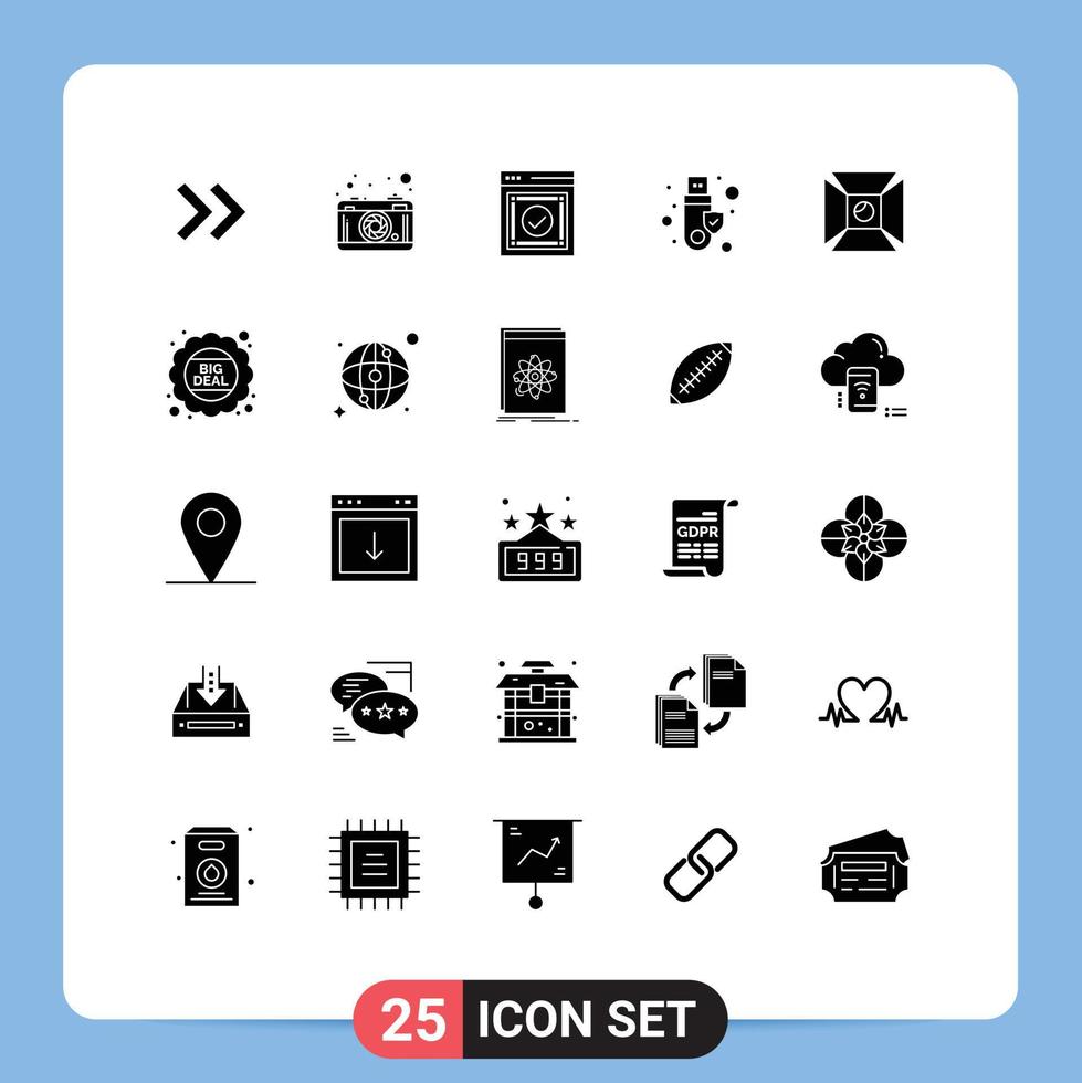 Set of 25 Modern UI Icons Symbols Signs for highlight usb ready token security Editable Vector Design Elements