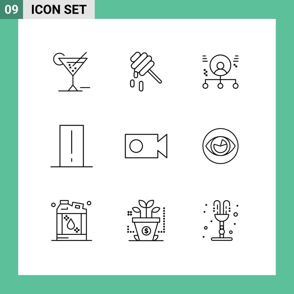 Set of 9 Modern UI Icons Symbols Signs for cam gadget employee electronics biology meter Editable Vector Design Elements