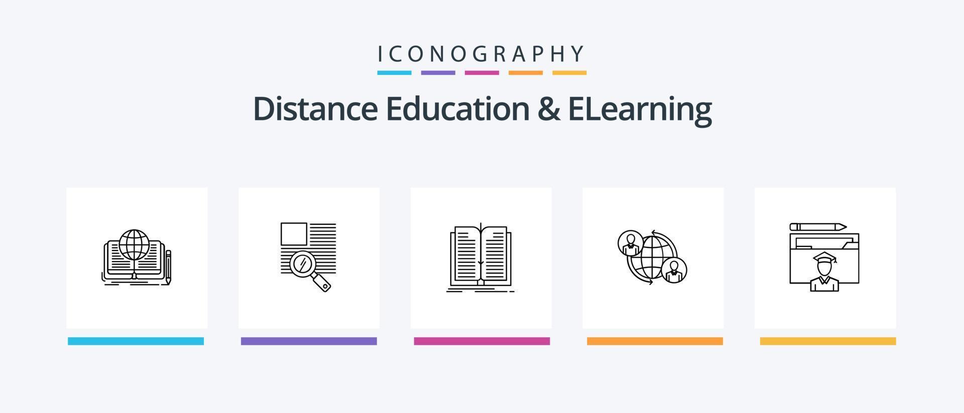 Distance Education And Elearning Line 5 Icon Pack Including story. novel. professor. writing. lab. Creative Icons Design vector
