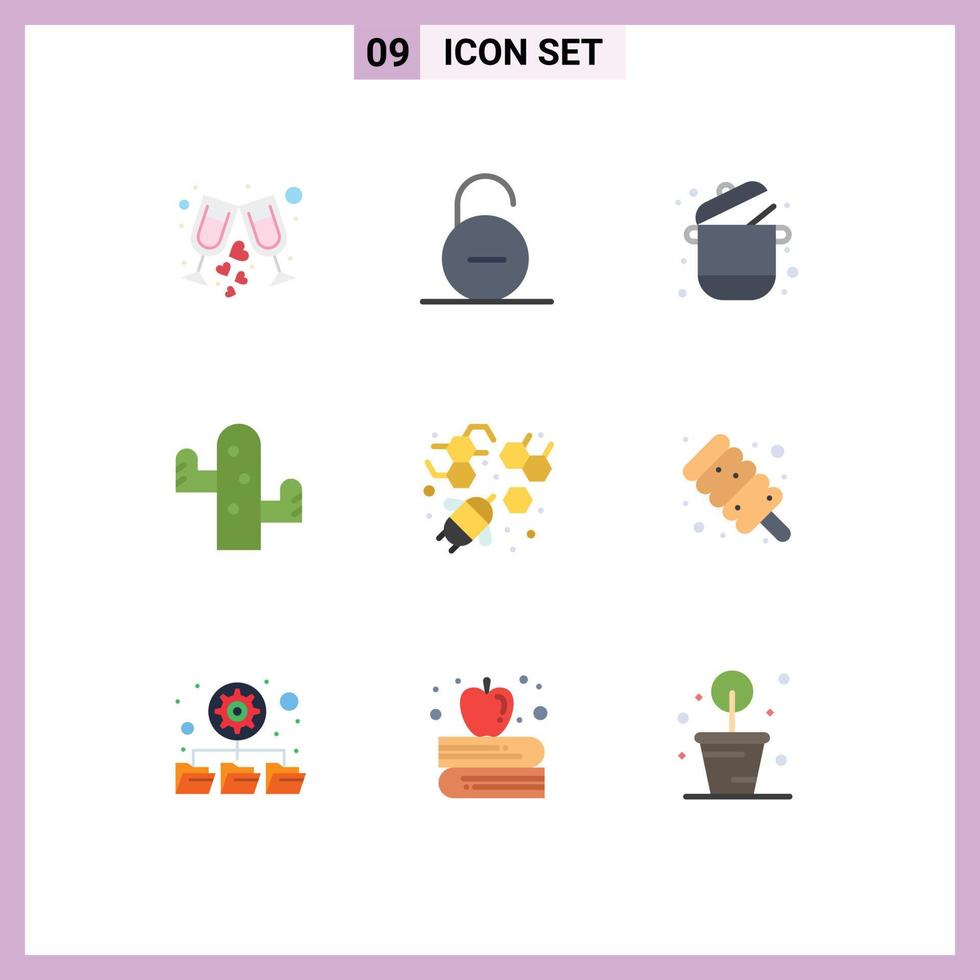 Set of 9 Modern UI Icons Symbols Signs for plant desert security cactus pot Editable Vector Design Elements