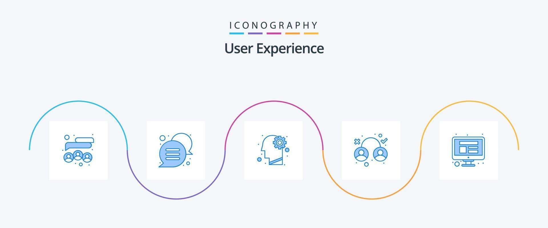 User Experience Blue 5 Icon Pack Including computer. user. brain. testing. design vector