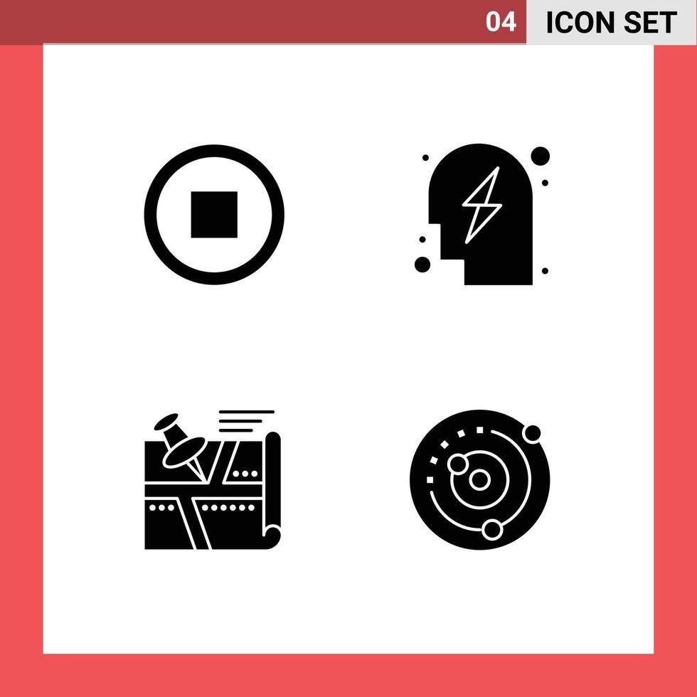 Group of 4 Solid Glyphs Signs and Symbols for basic position head power map Editable Vector Design Elements