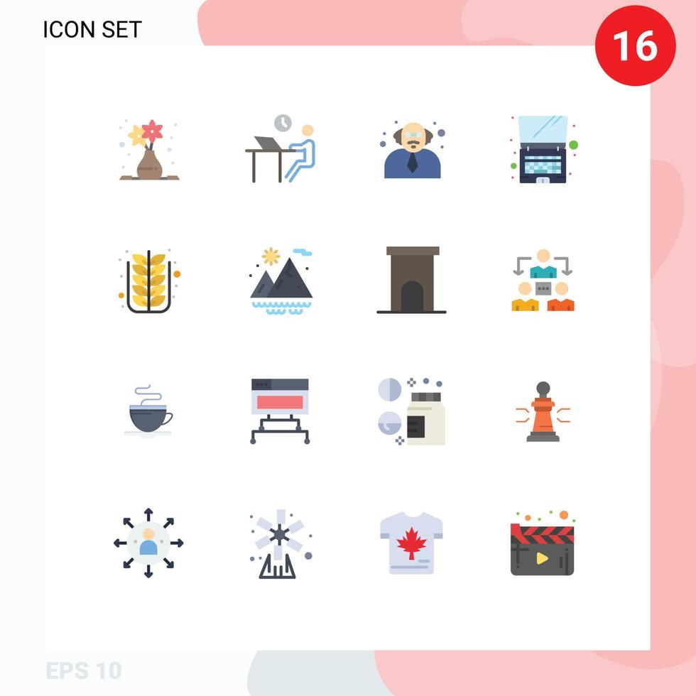 Pack of 16 creative Flat Colors of leaf autumn staff technology computer Editable Pack of Creative Vector Design Elements