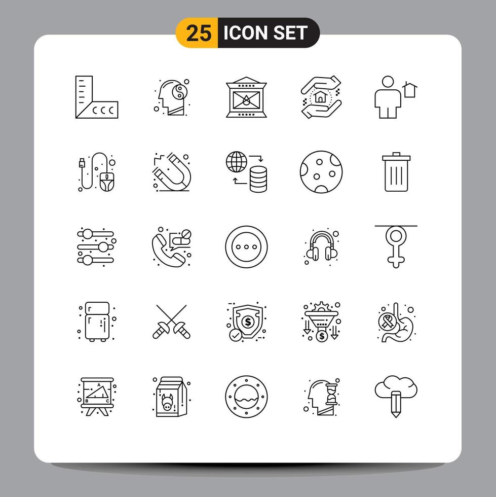User Interface Pack of 25 Basic Lines of house body lamp avatar real estate Editable Vector Design Elements