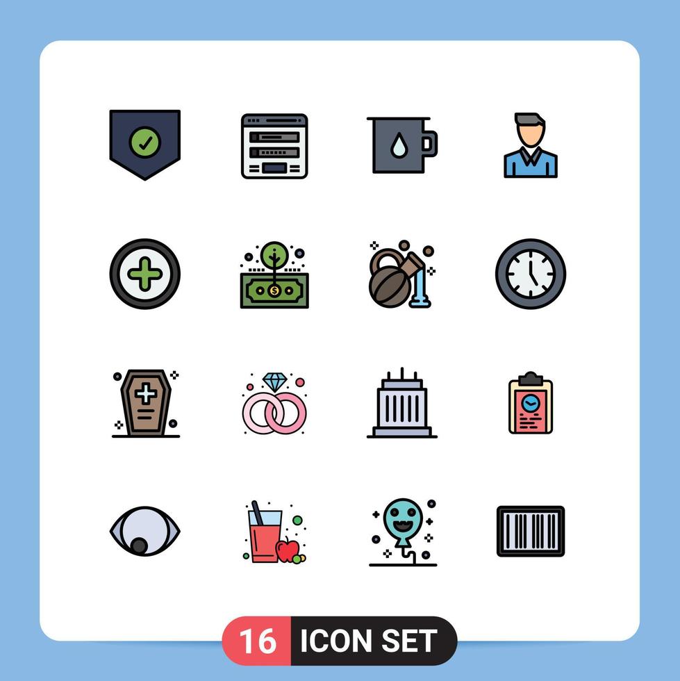 Pack of 16 Modern Flat Color Filled Lines Signs and Symbols for Web Print Media such as basic person web man account Editable Creative Vector Design Elements
