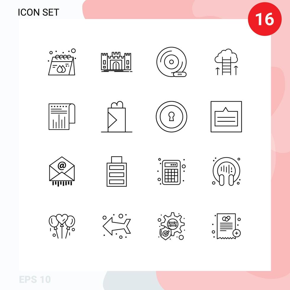 User Interface Pack of 16 Basic Outlines of dream career path fortress storage device dvd Editable Vector Design Elements