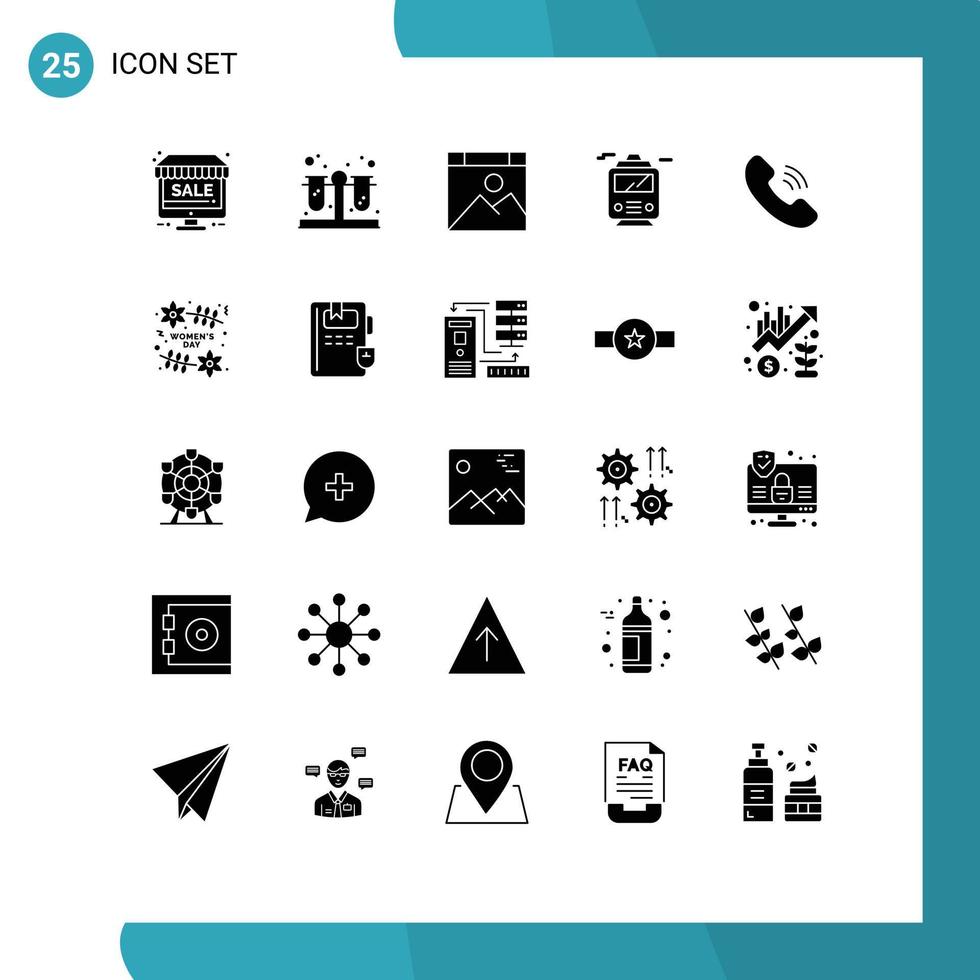 Pictogram Set of 25 Simple Solid Glyphs of day communication computer call transport Editable Vector Design Elements