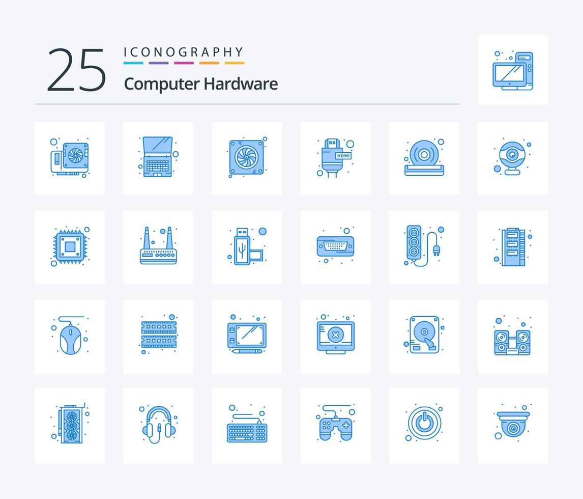 Computer Hardware 25 Blue Color icon pack including player. dvd. device. disc. extension vector