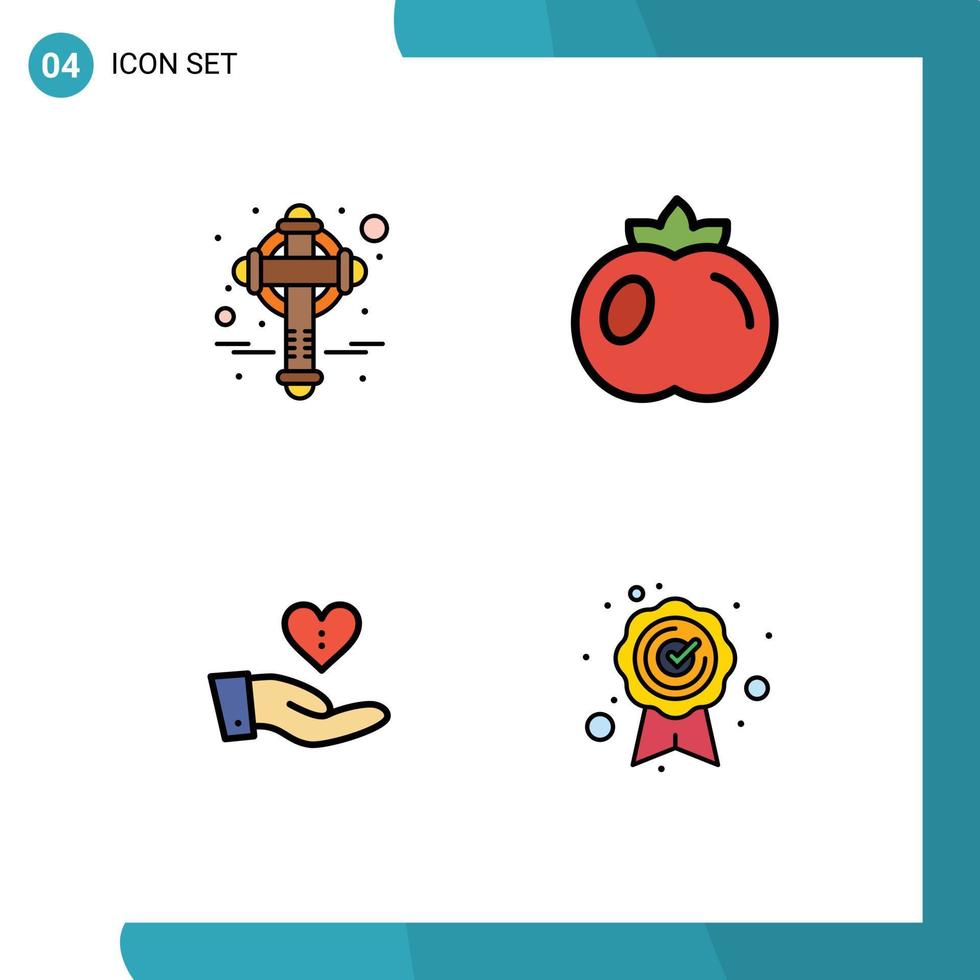 Mobile Interface Filledline Flat Color Set of 4 Pictograms of cross giving patrick fruit love Editable Vector Design Elements