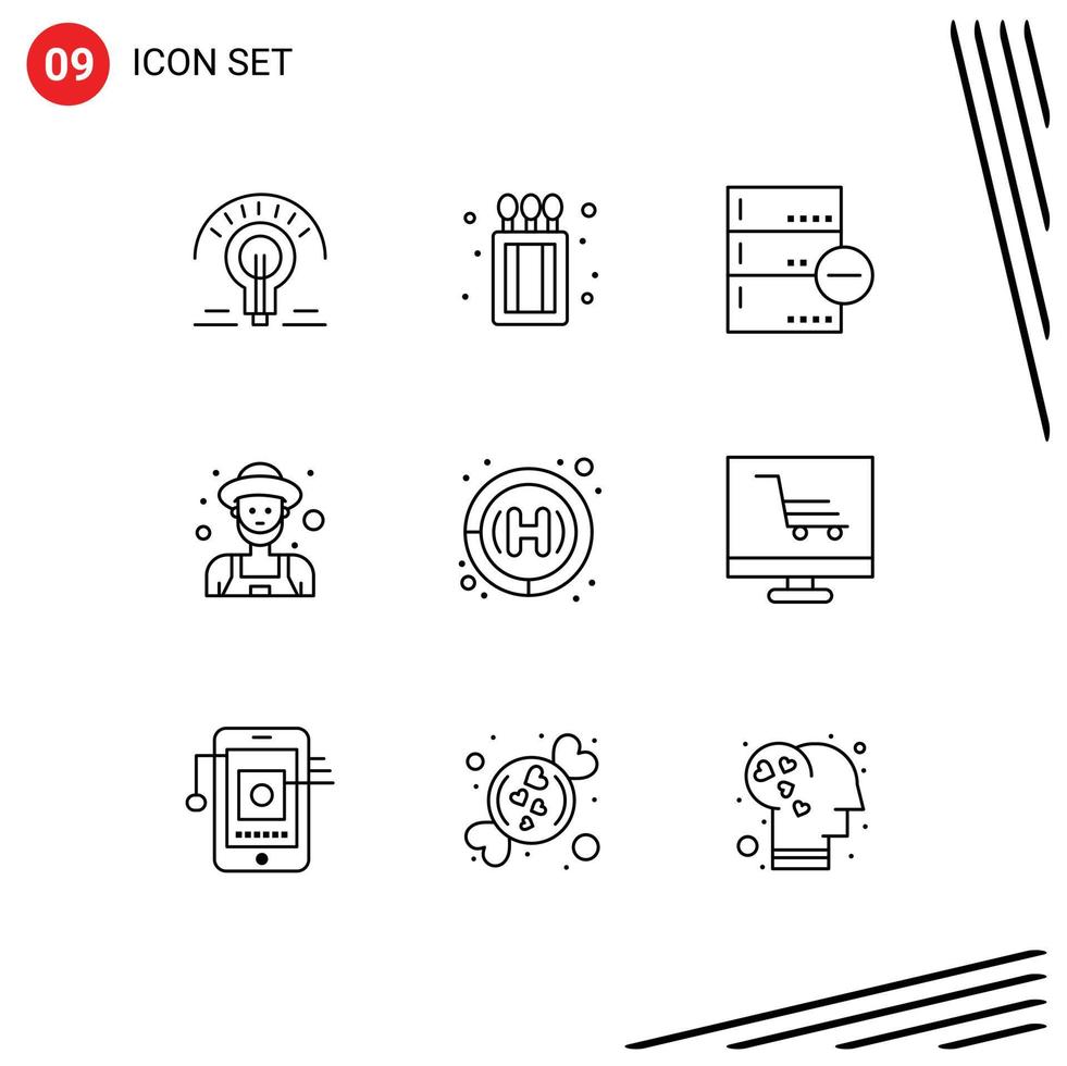Modern Set of 9 Outlines Pictograph of health care old man base man farmer Editable Vector Design Elements