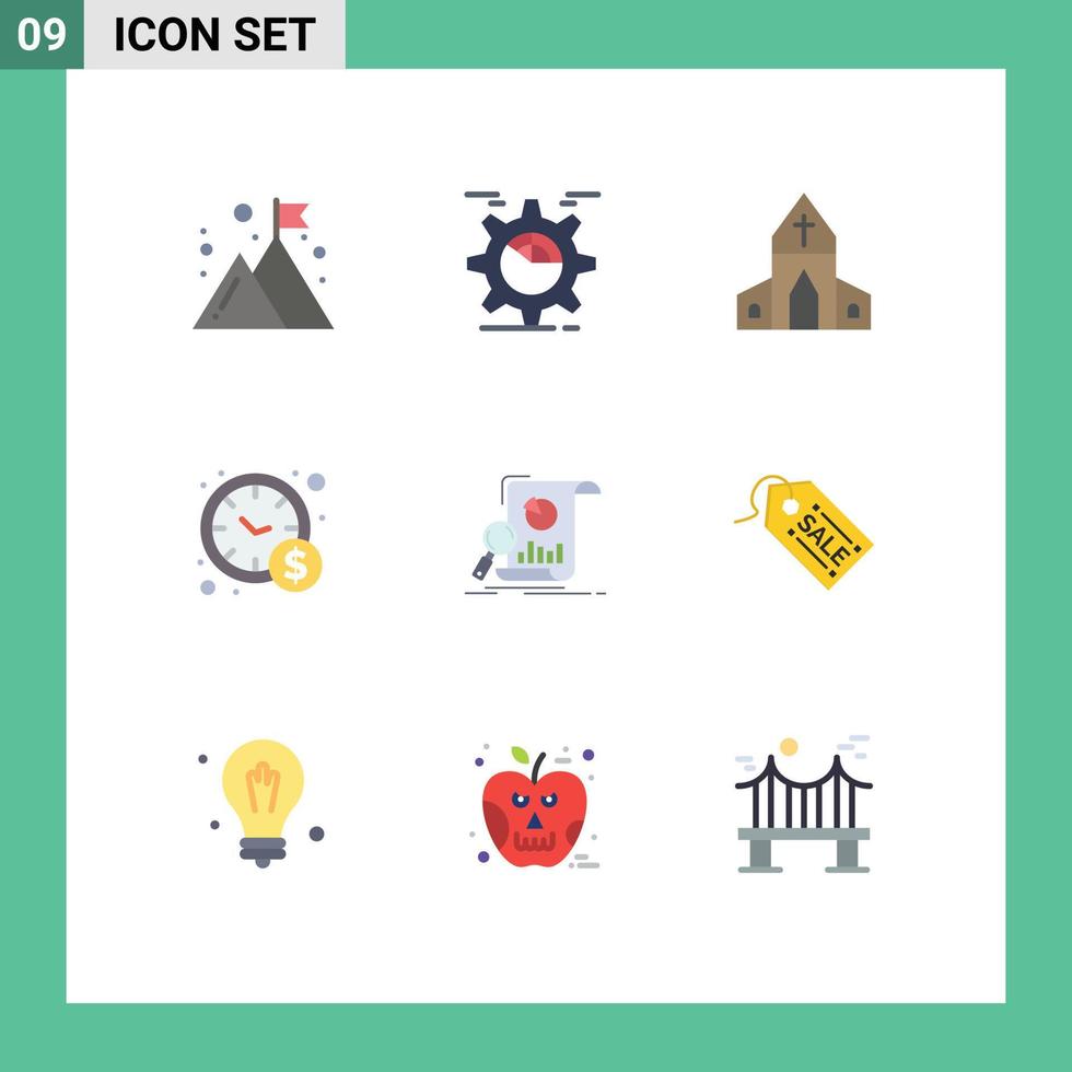 9 Universal Flat Colors Set for Web and Mobile Applications analytics business cog time management cross Editable Vector Design Elements