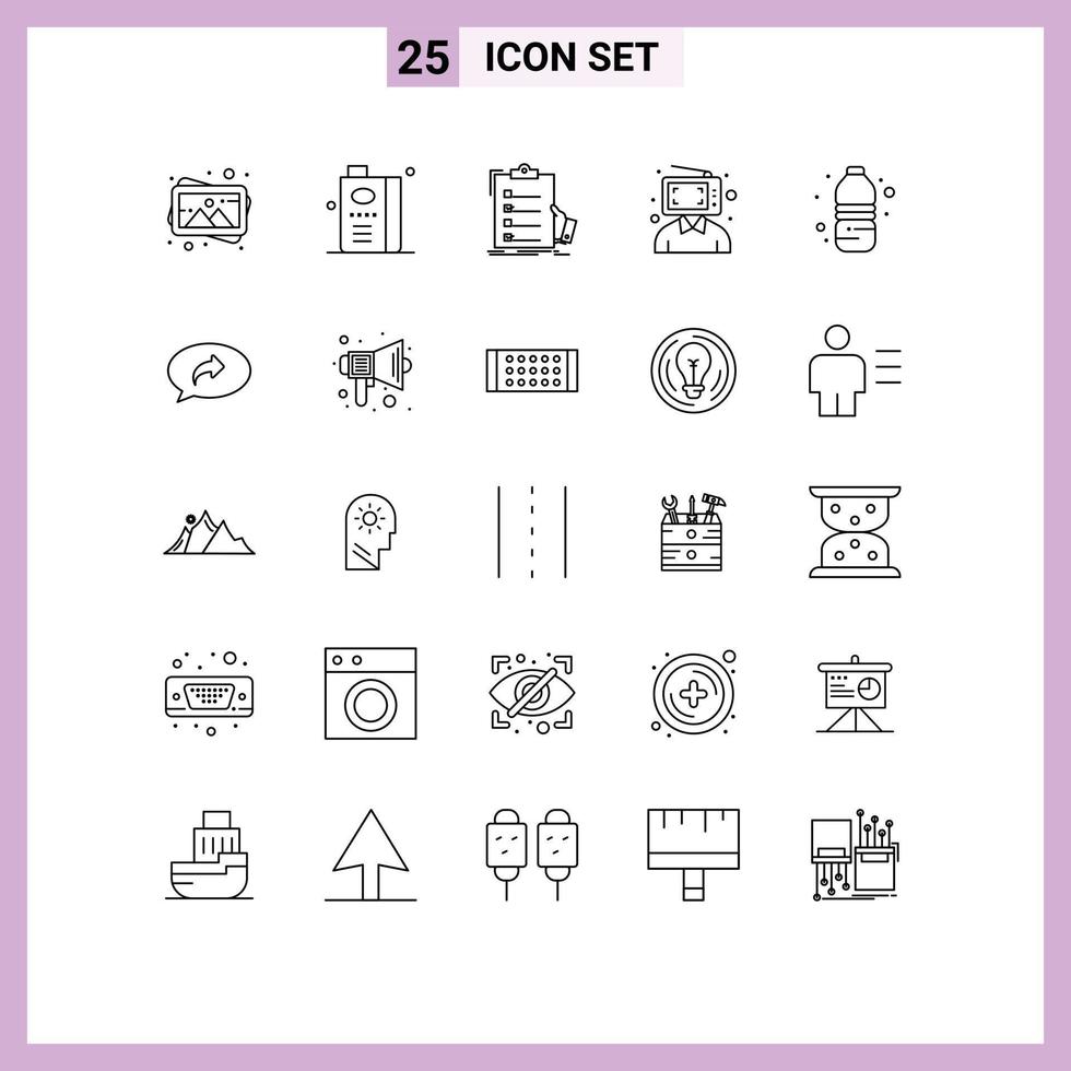 Universal Icon Symbols Group of 25 Modern Lines of man customer fruit juice content list Editable Vector Design Elements