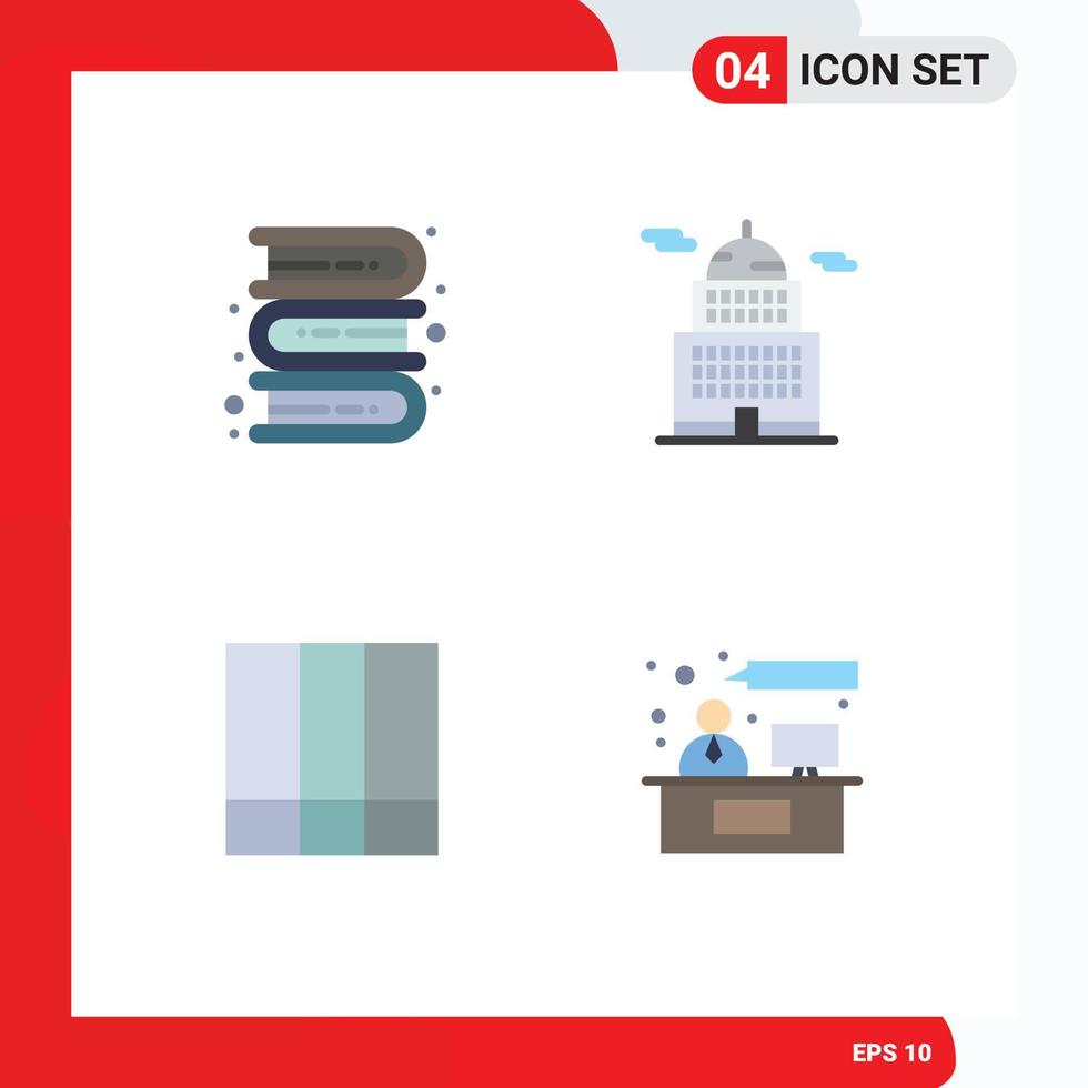 4 Universal Flat Icon Signs Symbols of books grid layout learning government lines Editable Vector Design Elements
