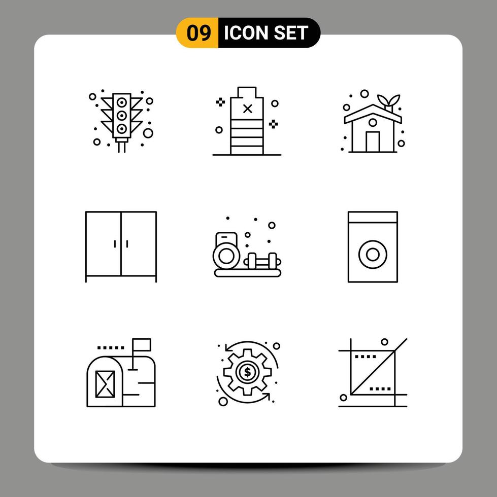 9 User Interface Outline Pack of modern Signs and Symbols of hobby wardrobe power interior greenhouse Editable Vector Design Elements