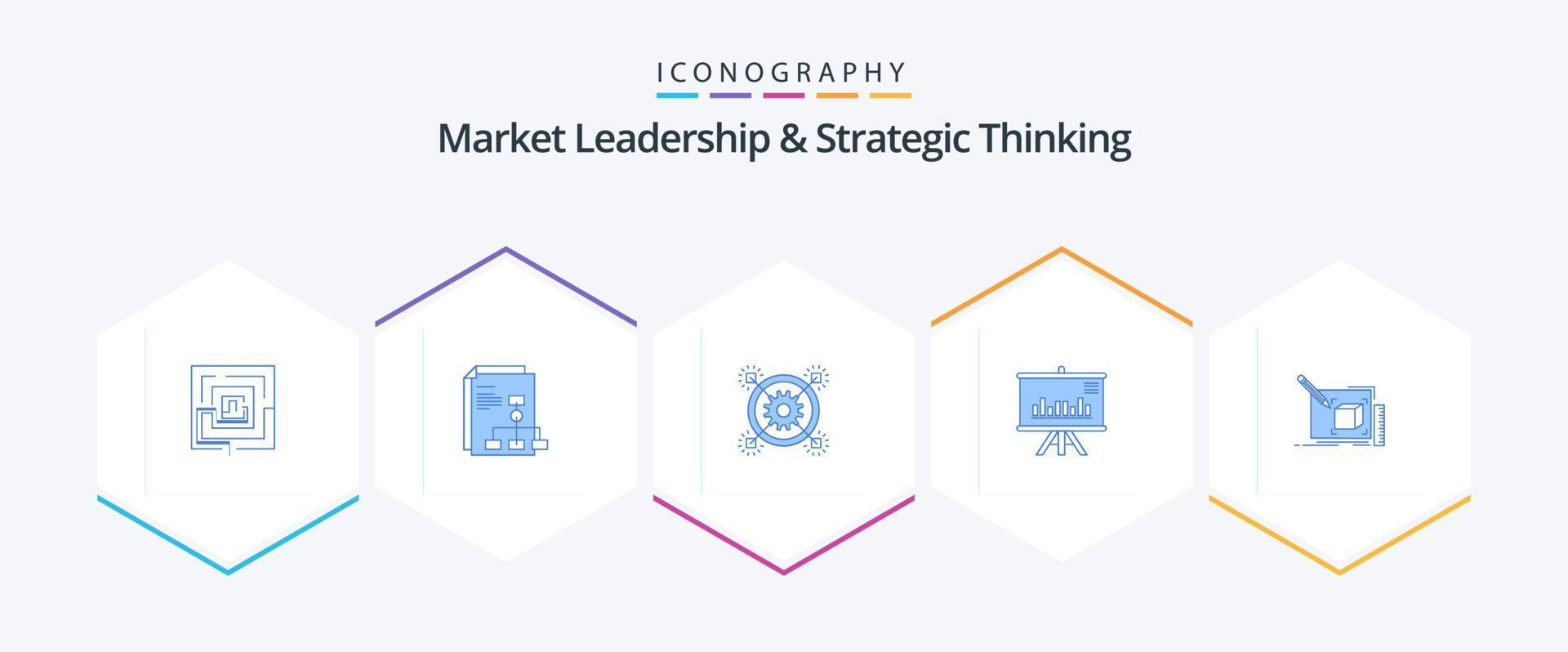 mercado liderazgo y estratégico pensando 25 azul icono paquete incluso negocio. proyecto. informe. presentación. pertinente vector