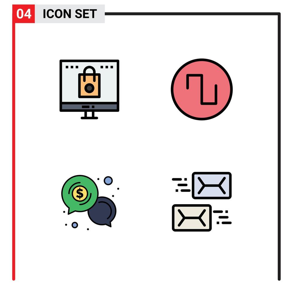 4 Creative Icons Modern Signs and Symbols of bag cash shop square communication Editable Vector Design Elements
