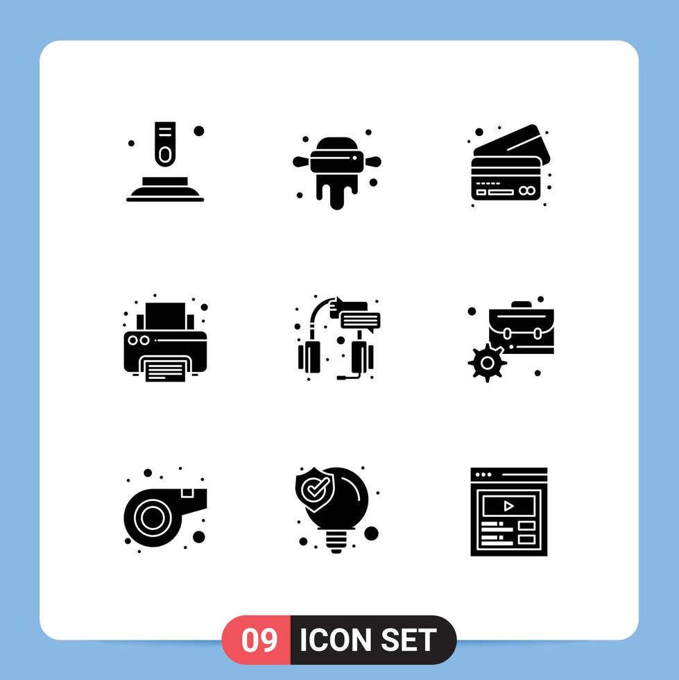 9 Universal Solid Glyph Signs Symbols of service help cards center printer Editable Vector Design Elements