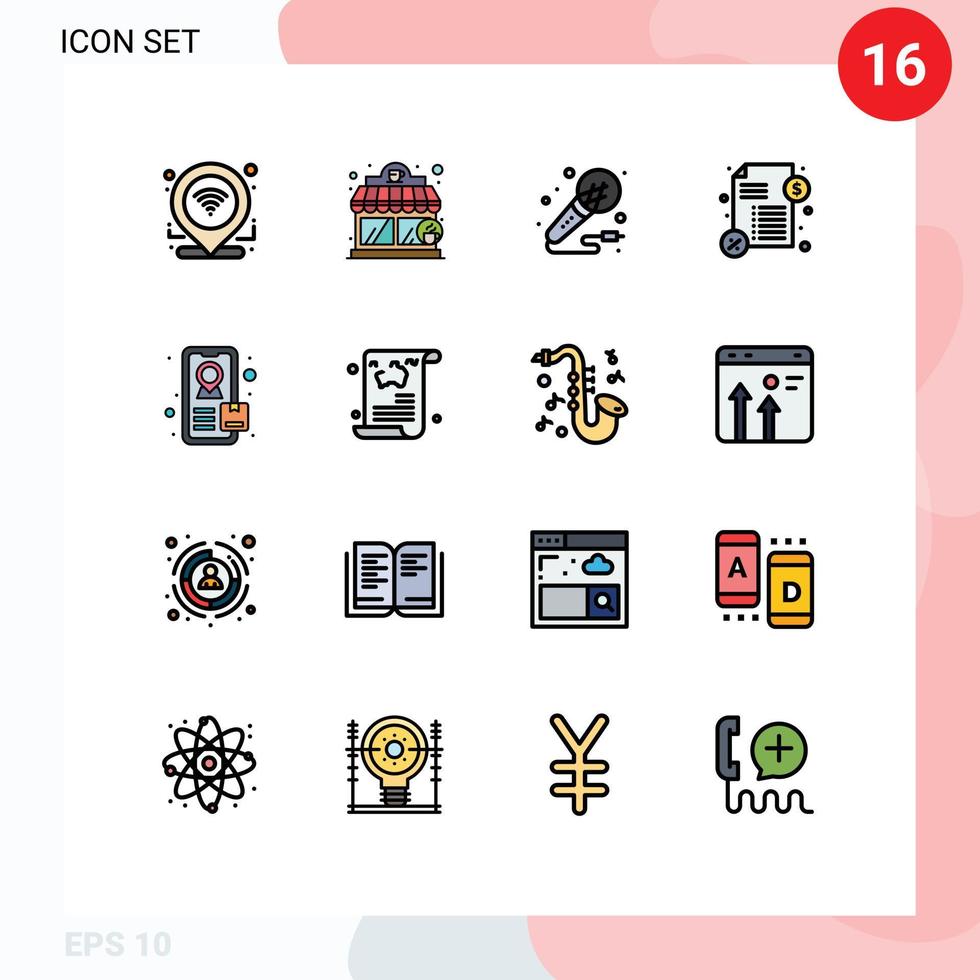 Universal Icon Symbols Group of 16 Modern Flat Color Filled Lines of news tracking microphone payment loan Editable Creative Vector Design Elements