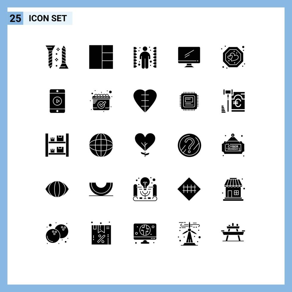 Group of 25 Solid Glyphs Signs and Symbols for label favorite maze pc device Editable Vector Design Elements