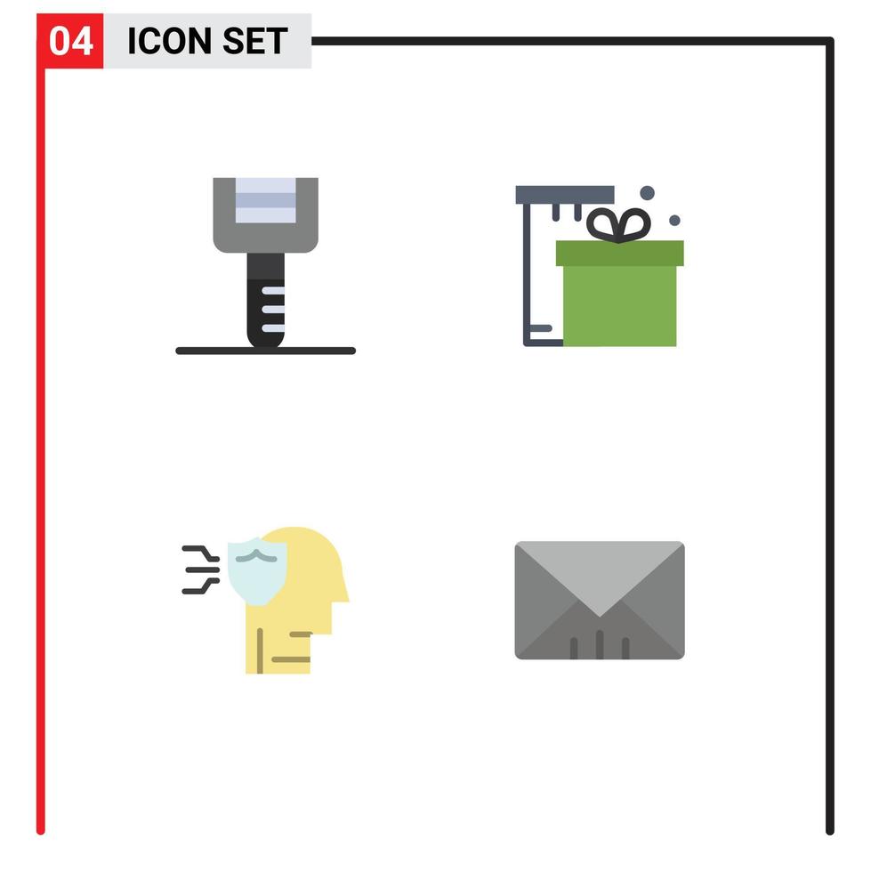 4 User Interface Flat Icon Pack of modern Signs and Symbols of food personal tools package security Editable Vector Design Elements