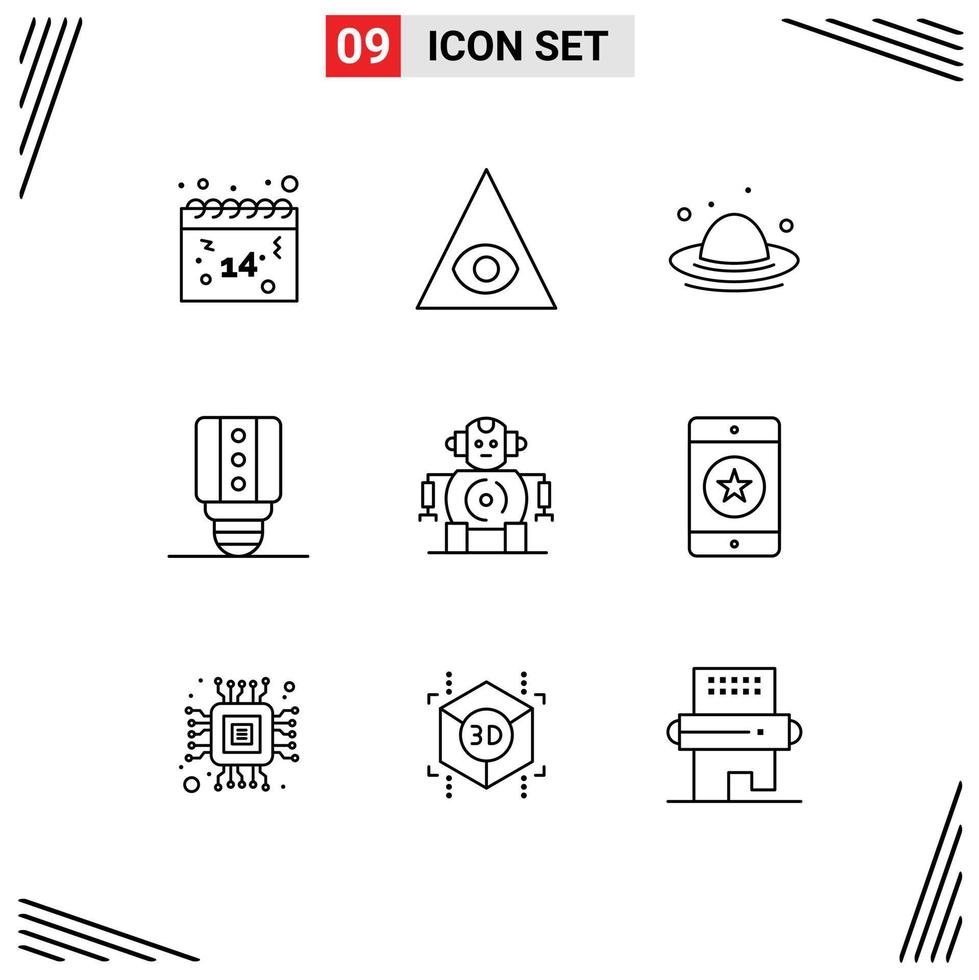 Pack of 9 Modern Outlines Signs and Symbols for Web Print Media such as cellphone robotics fashion cnc led Editable Vector Design Elements