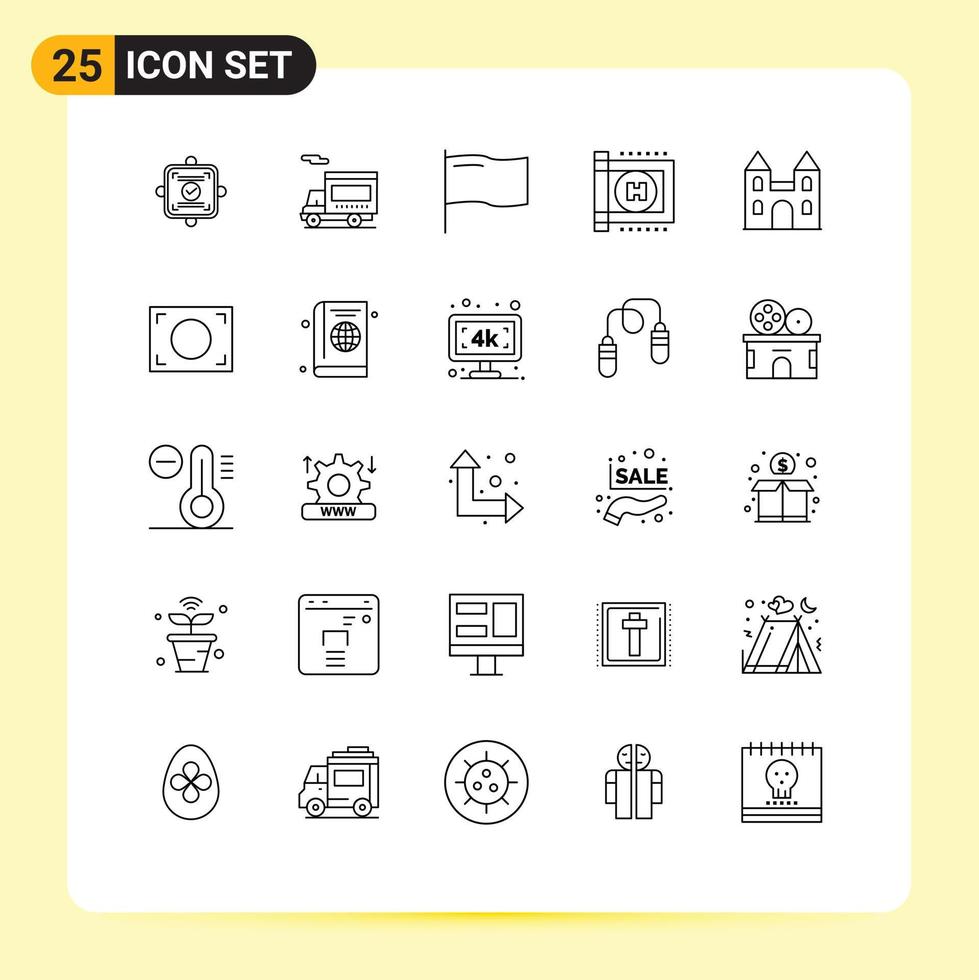 25 Thematic Vector Lines and Editable Symbols of cross cathedral country big hospital Editable Vector Design Elements