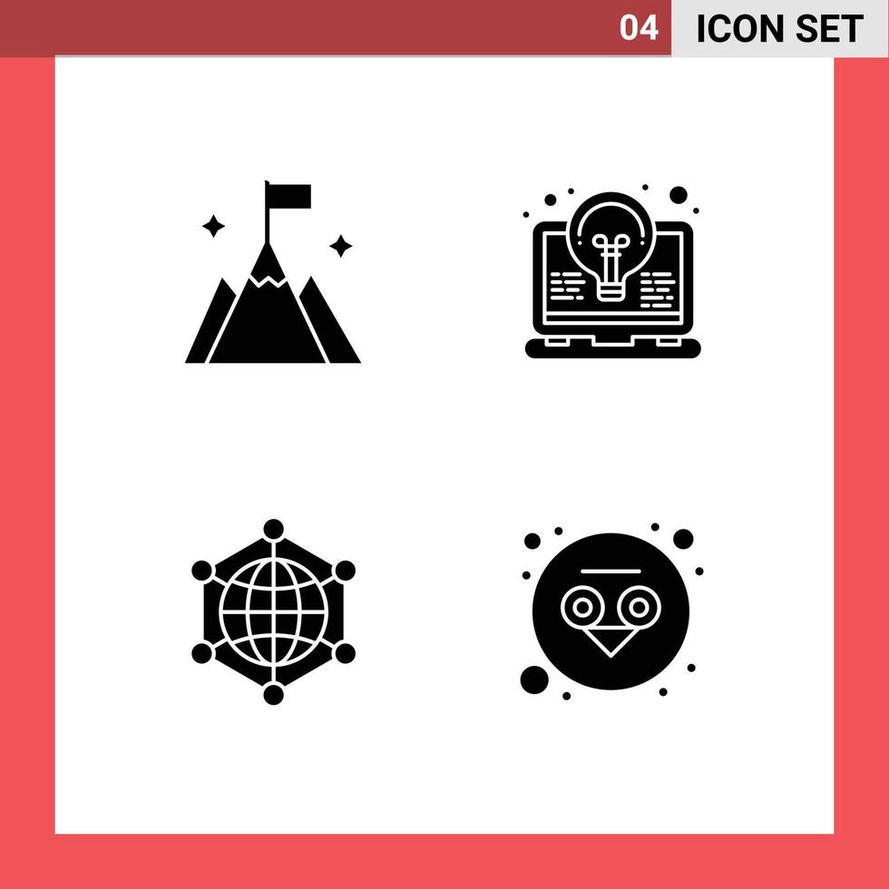 Universal Icon Symbols Group of 4 Modern Solid Glyphs of mountain analytics interface idea server Editable Vector Design Elements