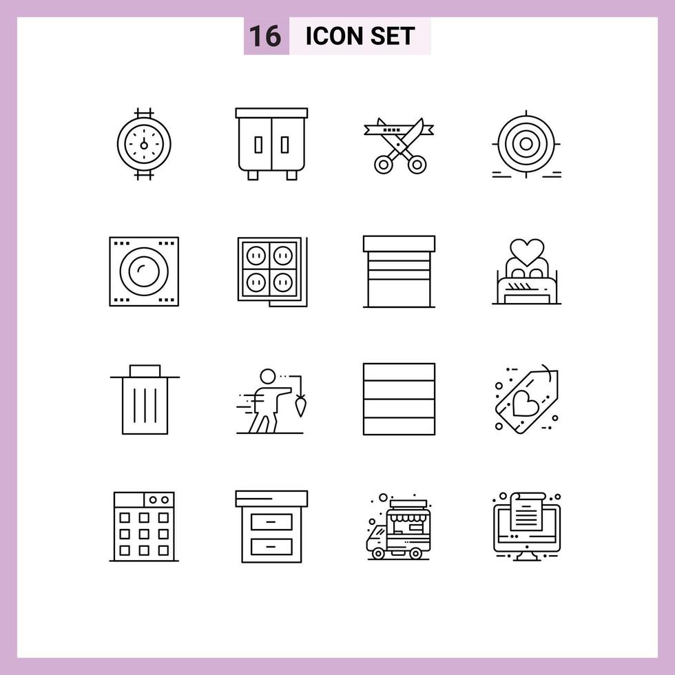 Editable Vector Line Pack of 16 Simple Outlines of gadgets objective ceremony goal goal Editable Vector Design Elements