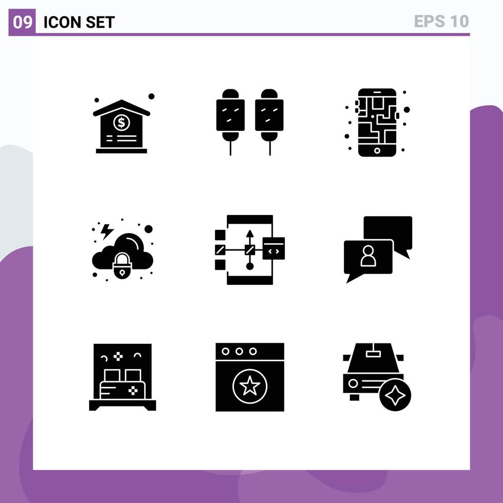 9 Creative Icons Modern Signs and Symbols of coding security map protection cloud Editable Vector Design Elements