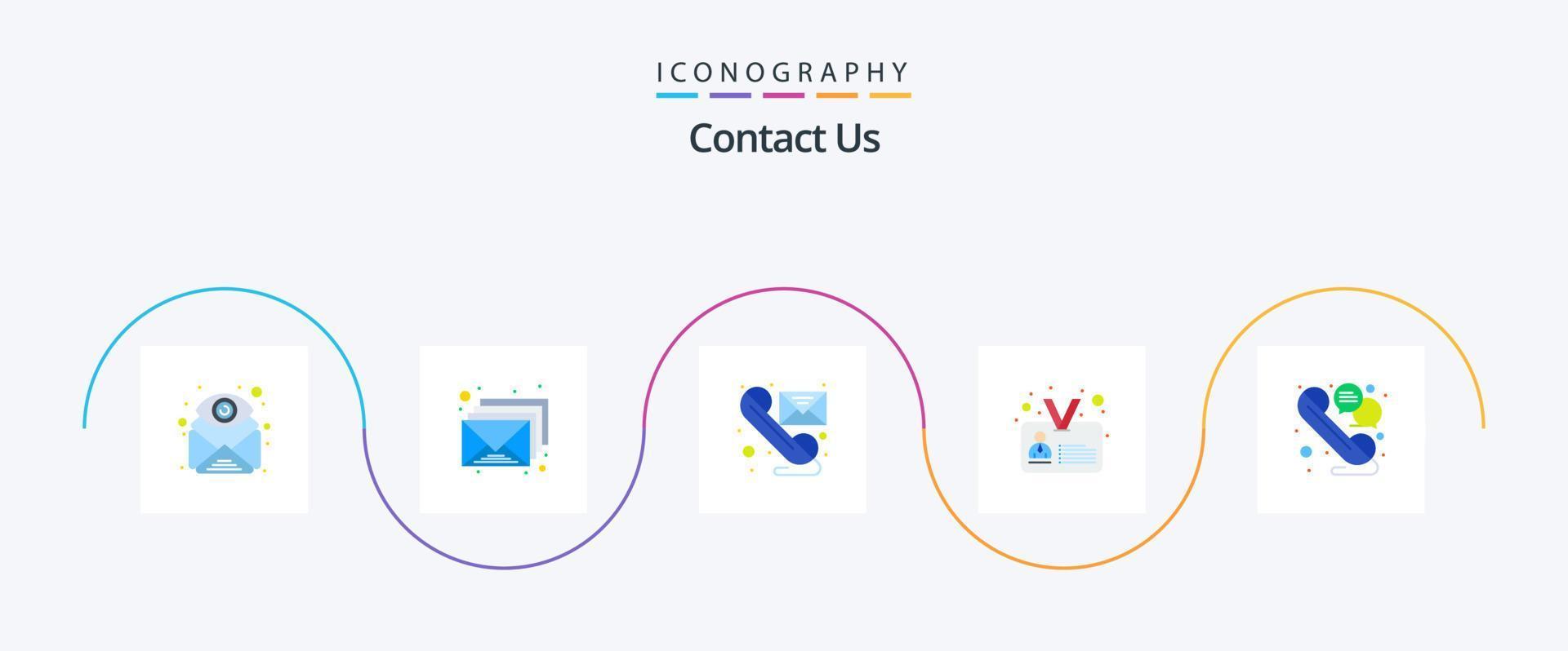 Contact Us Flat 5 Icon Pack Including user. identification. envelop. id. send vector