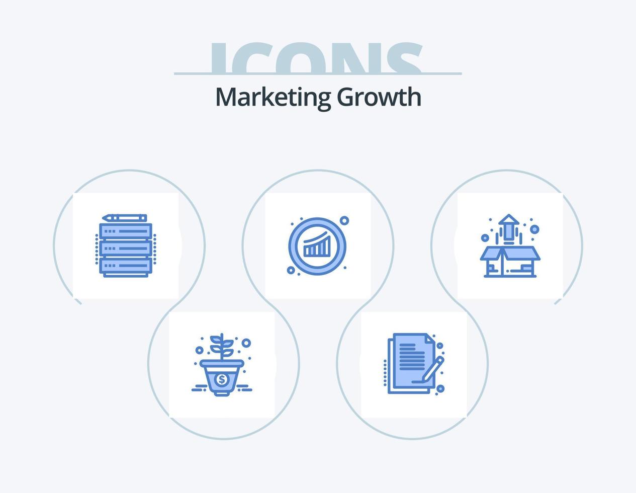 Marketing Growth Blue Icon Pack 5 Icon Design. box. sales. edit. marketing. graph vector