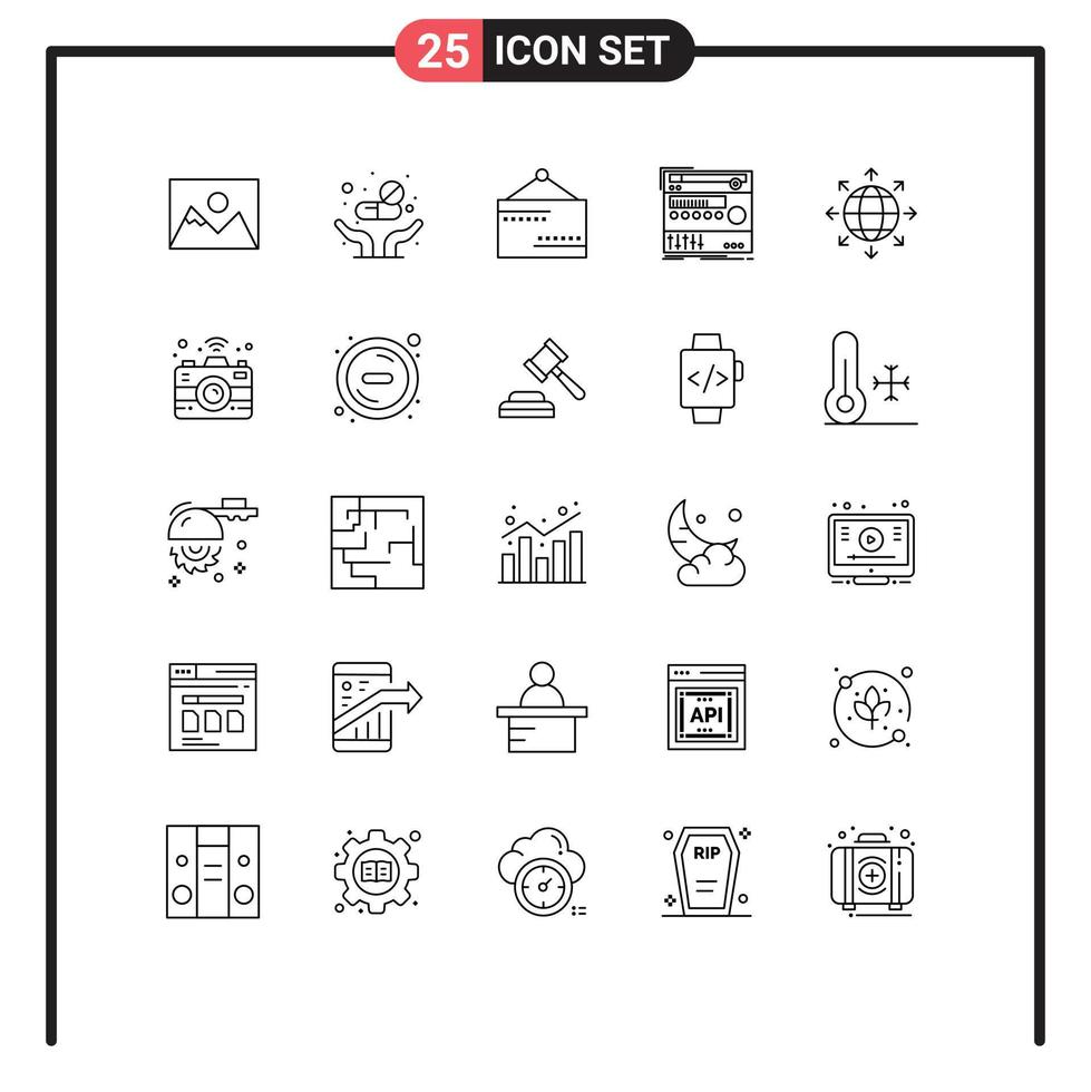 Set of 25 Modern UI Icons Symbols Signs for connection sound board module rack Editable Vector Design Elements