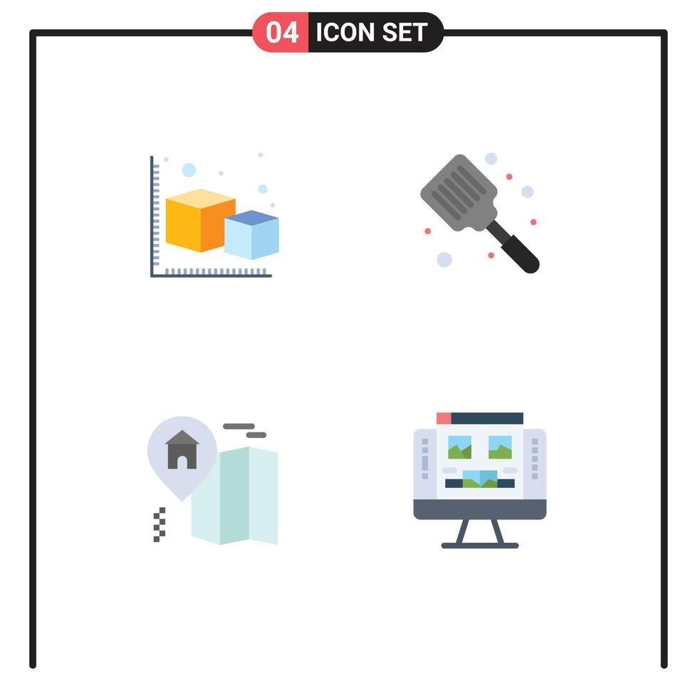 Mobile Interface Flat Icon Set of 4 Pictograms of arrow home object cooking map Editable Vector Design Elements