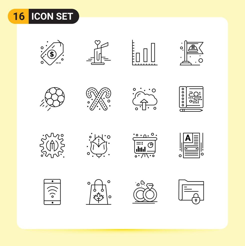 Editable Vector Line Pack of 16 Simple Outlines of kick football statistics soccer labor Editable Vector Design Elements