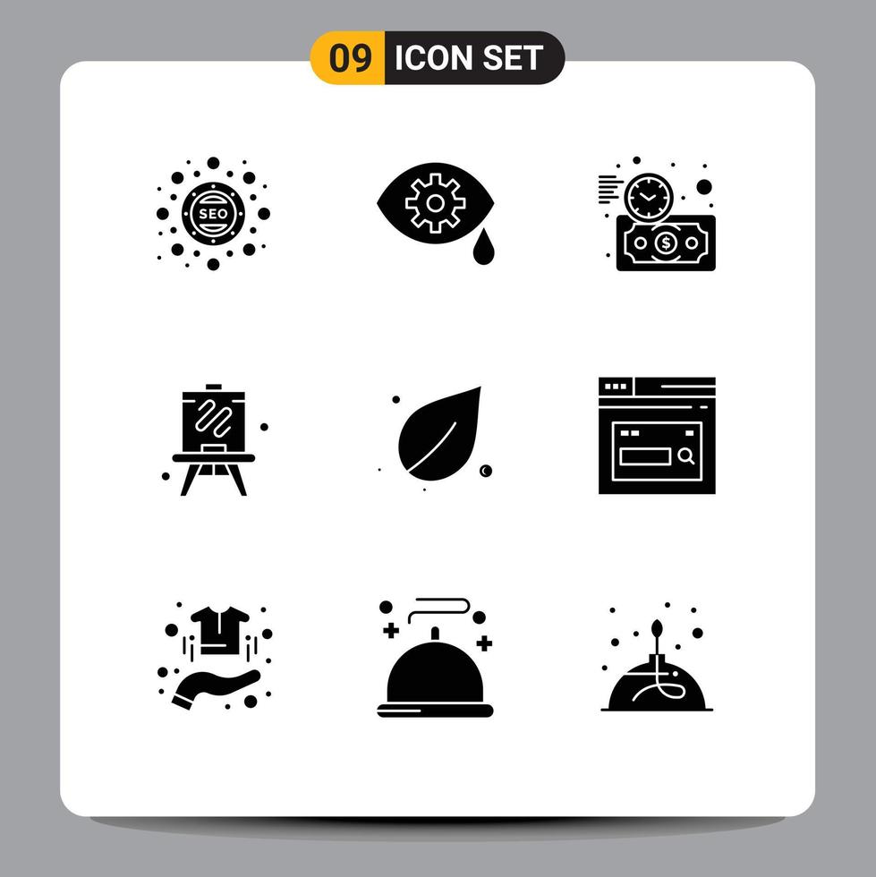 9 Universal Solid Glyph Signs Symbols of spring leaf investment ecology hobbies Editable Vector Design Elements