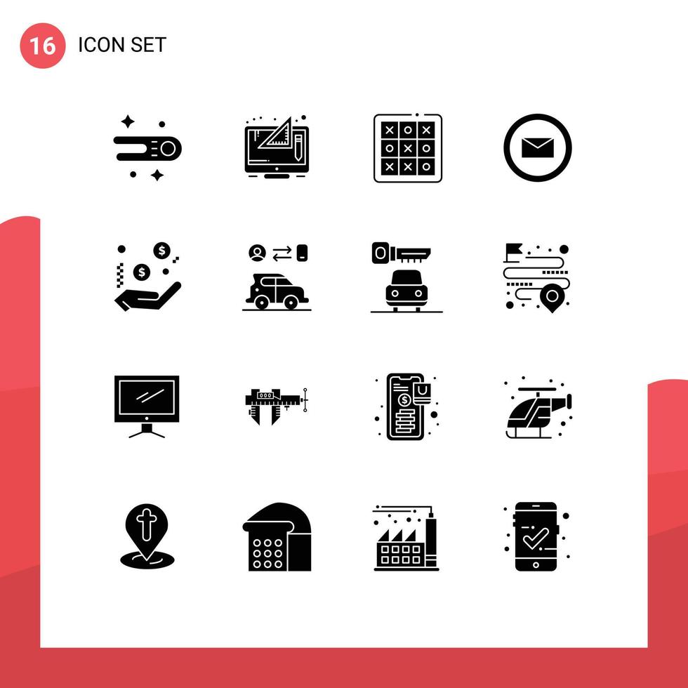 16 Thematic Vector Solid Glyphs and Editable Symbols of dollar e commerce tac sms game Editable Vector Design Elements