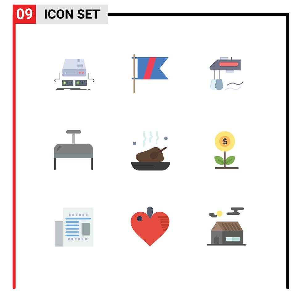 Set of 9 Modern UI Icons Symbols Signs for dinner travel flag luggage blender Editable Vector Design Elements