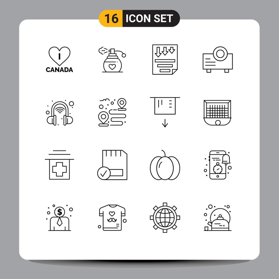 Group of 16 Outlines Signs and Symbols for destination technology page intelligent presentation Editable Vector Design Elements