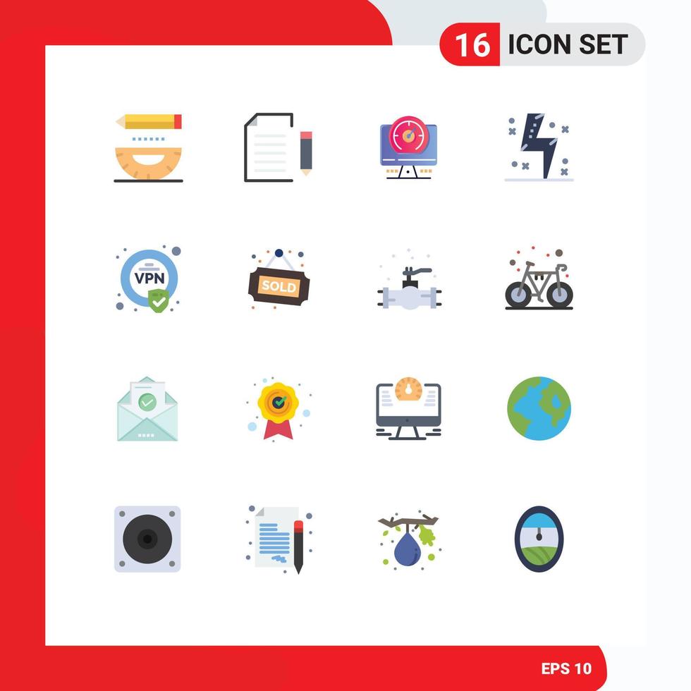 16 Flat Color concept for Websites Mobile and Apps energy charge file battery timer Editable Pack of Creative Vector Design Elements