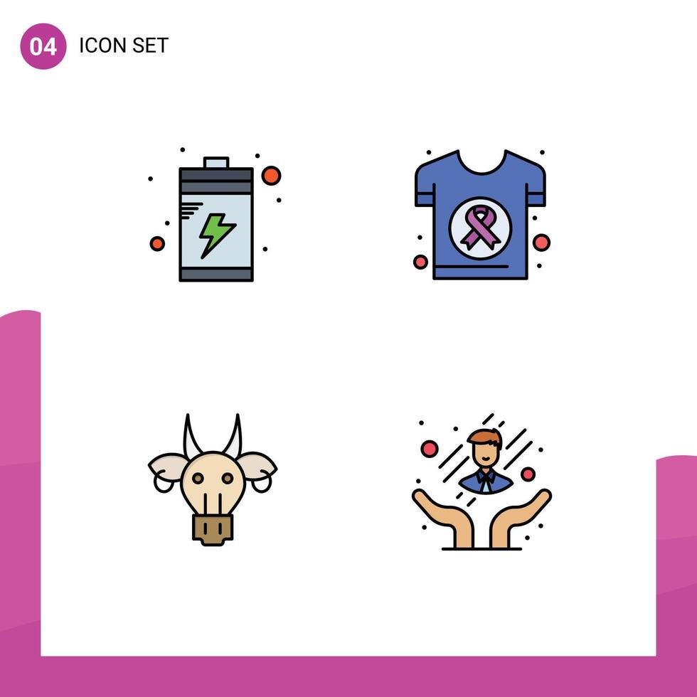 4 Universal Filledline Flat Color Signs Symbols of battery animals world health indian Editable Vector Design Elements