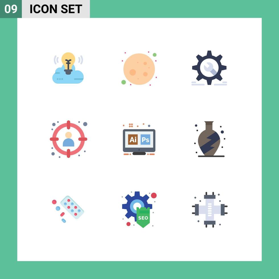 Pack of 9 creative Flat Colors of adobe select cog hunting choose Editable Vector Design Elements