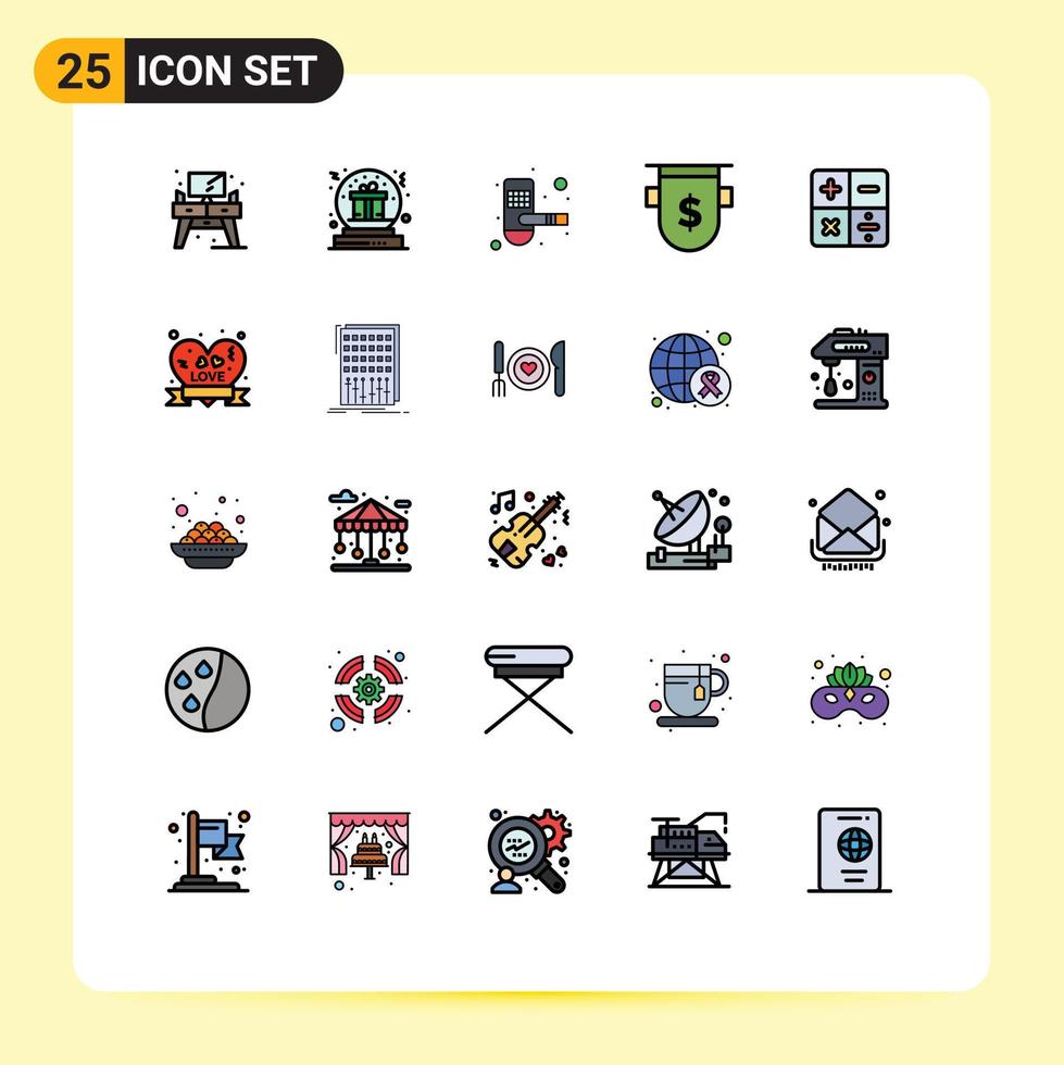 User Interface Pack of 25 Basic Filled line Flat Colors of finance currency globe bank lock Editable Vector Design Elements