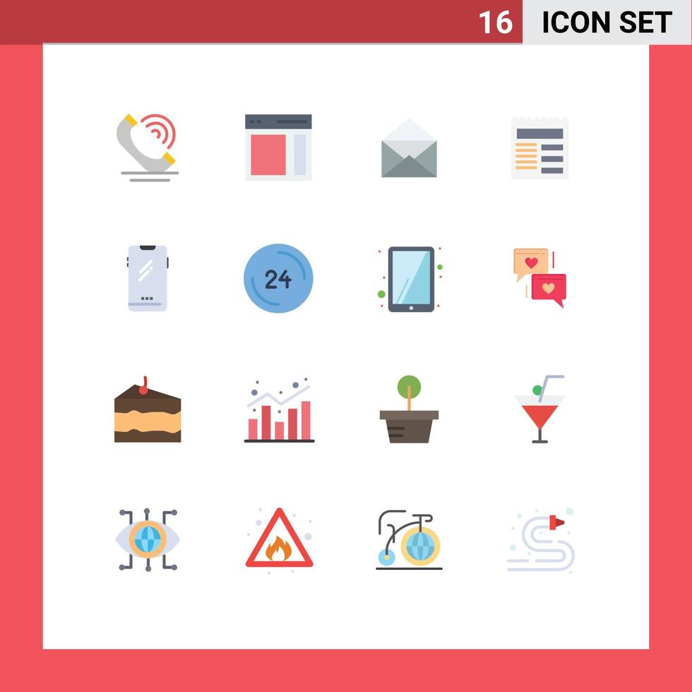 Pictogram Set of 16 Simple Flat Colors of phone basic user text open Editable Pack of Creative Vector Design Elements