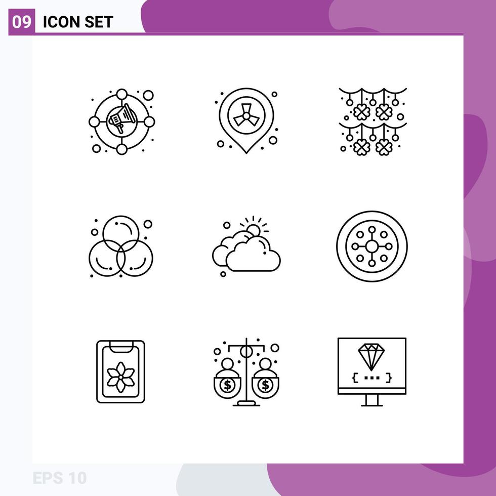 Editable Vector Line Pack of 9 Simple Outlines of cloud design culture color art Editable Vector Design Elements