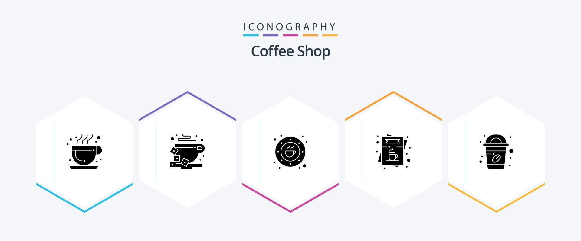 Coffee Shop 25 Glyph icon pack including coffee. menu. cafe. list. cafe vector