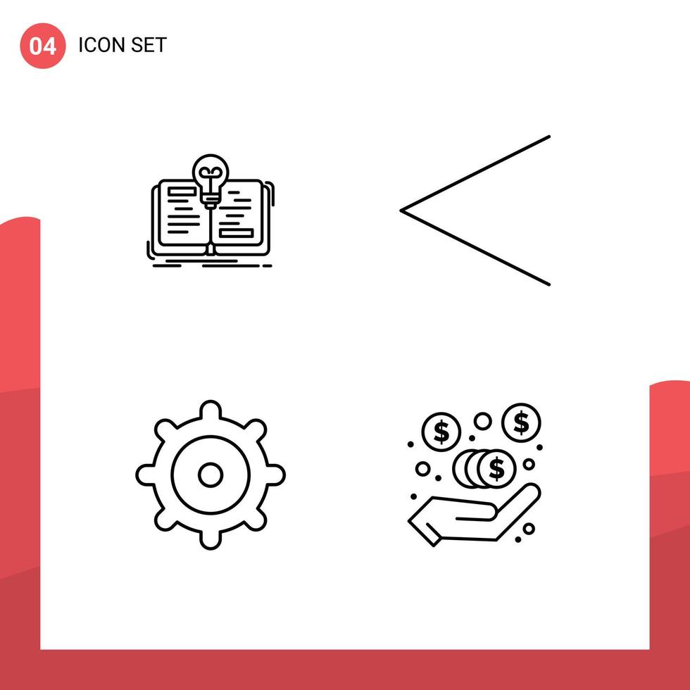 4 Universal Line Signs Symbols of book commission story previous marketing fees Editable Vector Design Elements