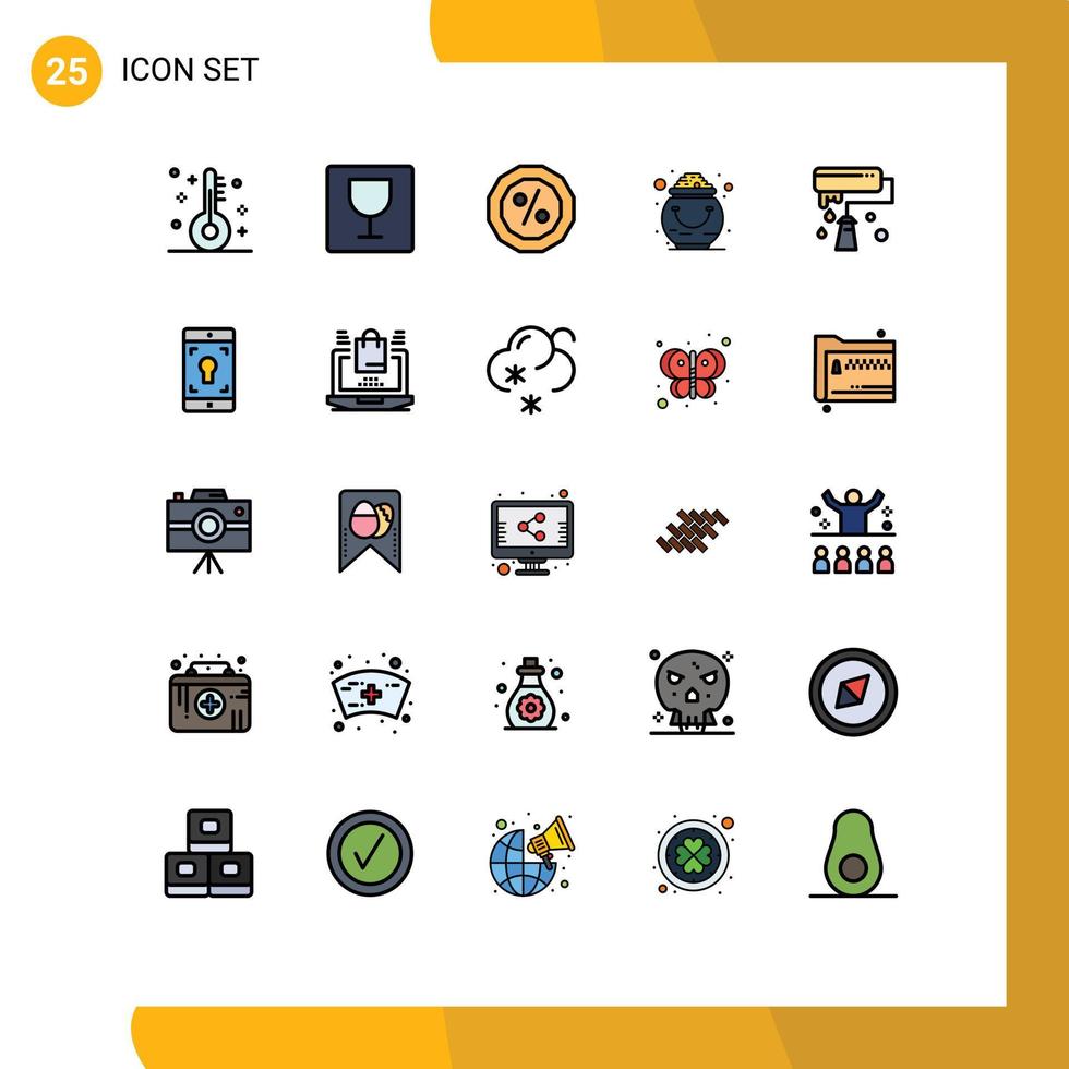 Modern Set of 25 Filled line Flat Colors and symbols such as paint paint brush money pot luck Editable Vector Design Elements