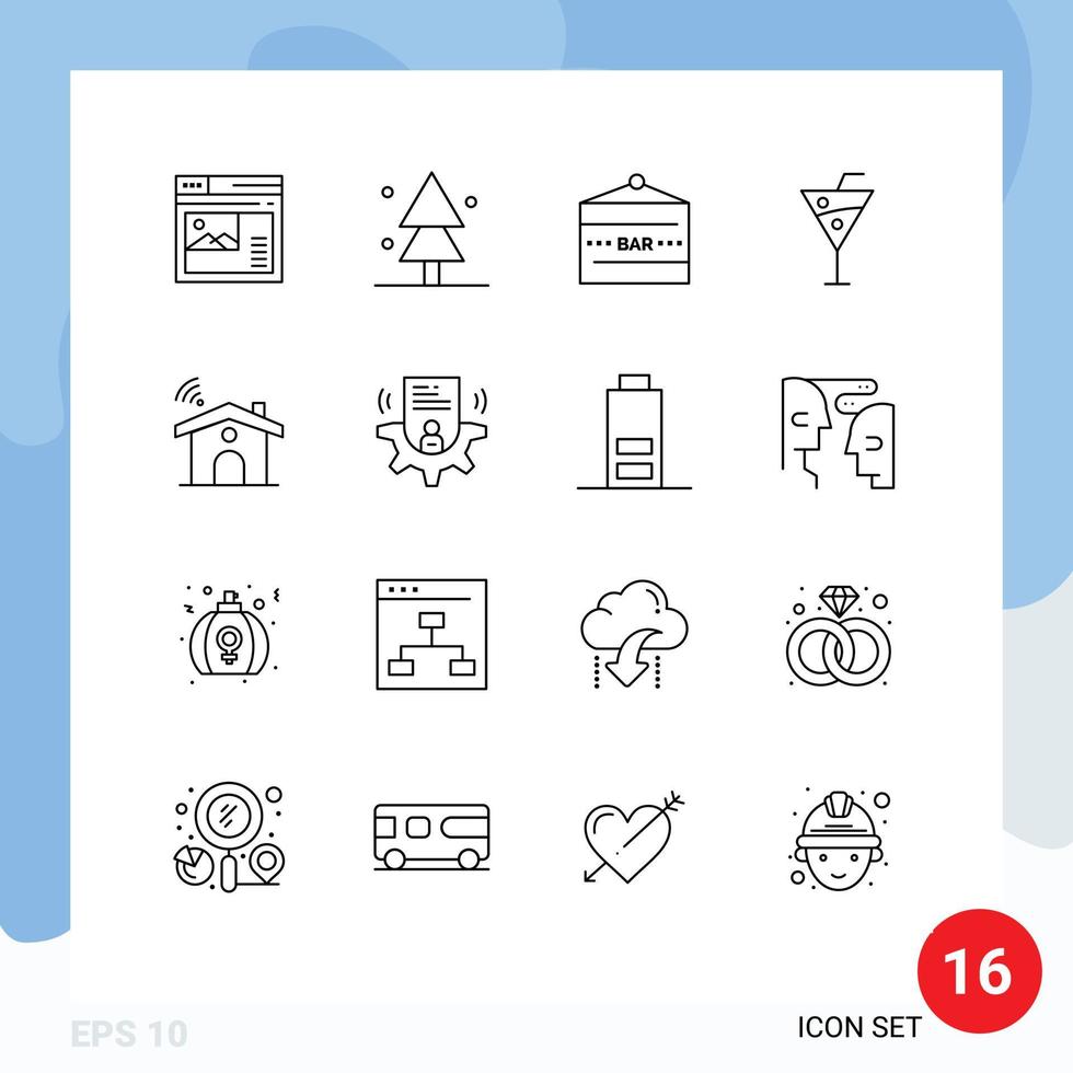 16 User Interface Outline Pack of modern Signs and Symbols of drinks beach drinks tree beach entertainment Editable Vector Design Elements
