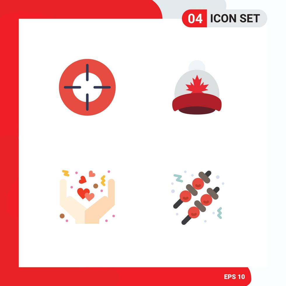 Group of 4 Modern Flat Icons Set for crosshair cover target leaf love Editable Vector Design Elements